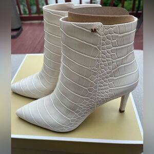 Michael Kors Ivory Croc-Embossed Booties